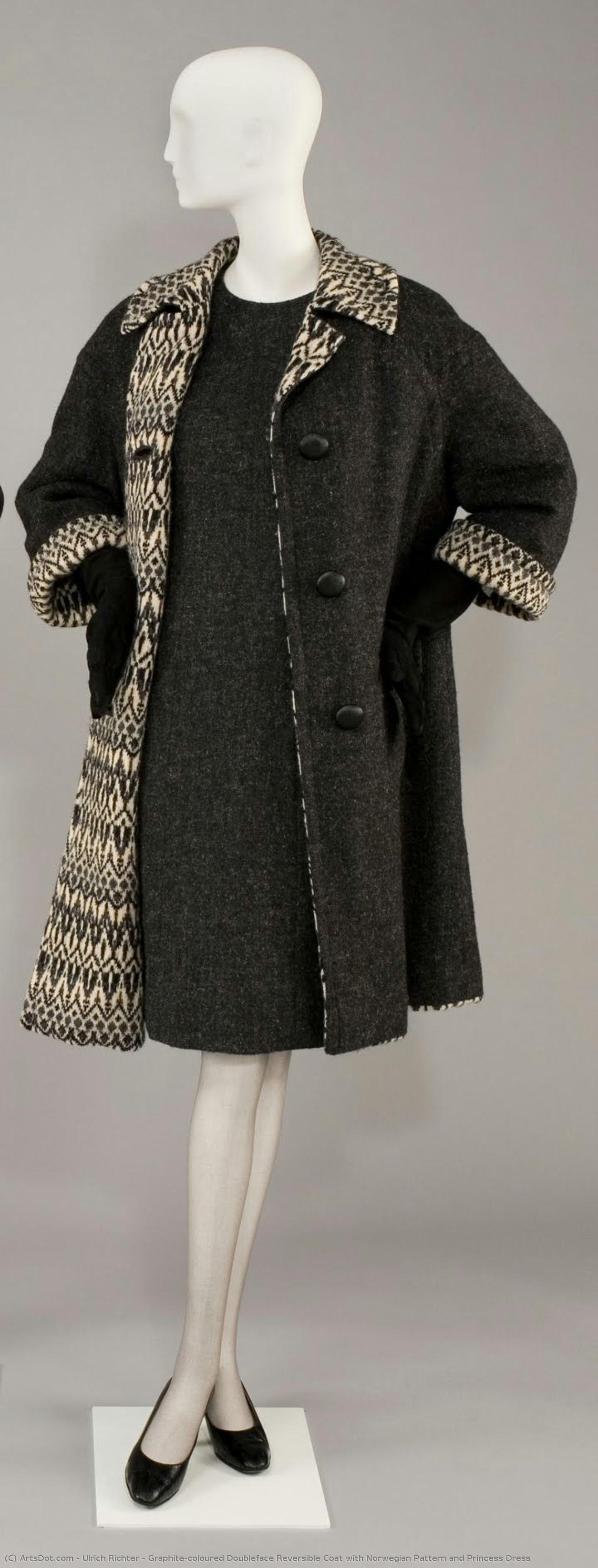 Graphite-coloured Doubleface Reversible Coat With Norwegian Pattern And Princess Dress — Ulrich Richter