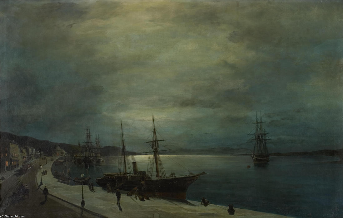 Moonlit Harbour — Konstantinos Volanakis