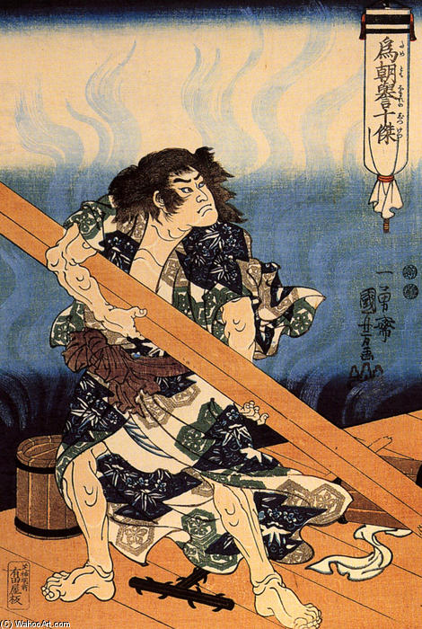 Tametomo Lifting A Heavy Beam — Utagawa Kuniyoshi