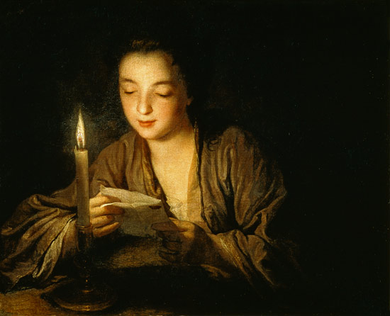 Jeune Fille Lisant Une Lettre À La Bougie — Jean-baptiste Santerre
