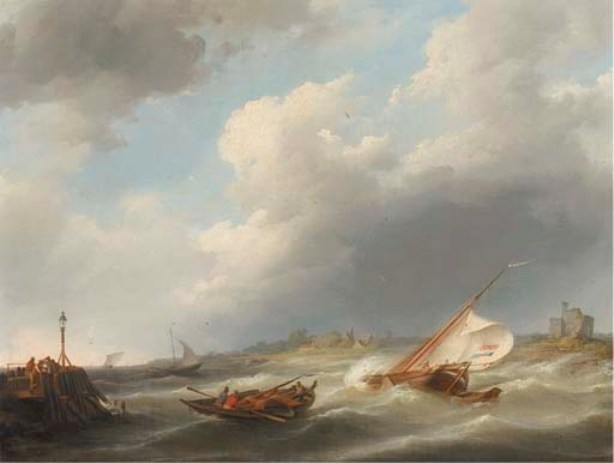 Caught In A Stiff Breeze — Johannes Hermann Barend Koekkoek