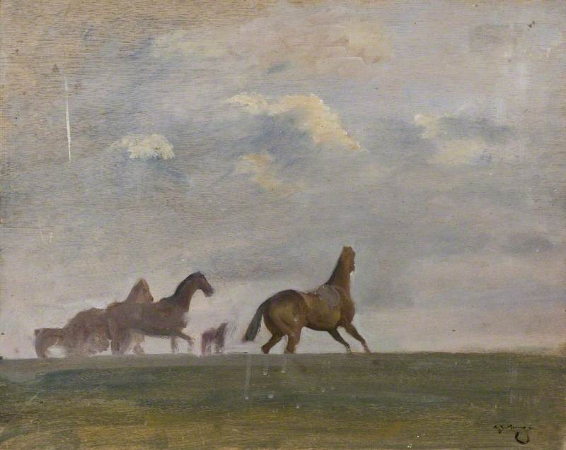 Racehorses In A Landscape — Sir Alfred James Munnings