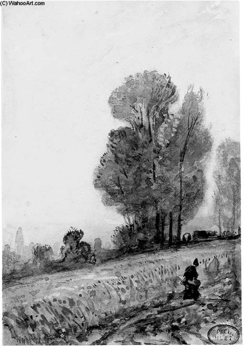 A Woman Walking On A Road In Normandy — Paul Huet