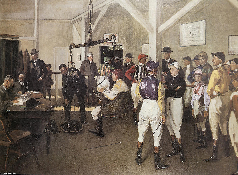 The Weighing Room, Hurst Park — Sir John Lavery