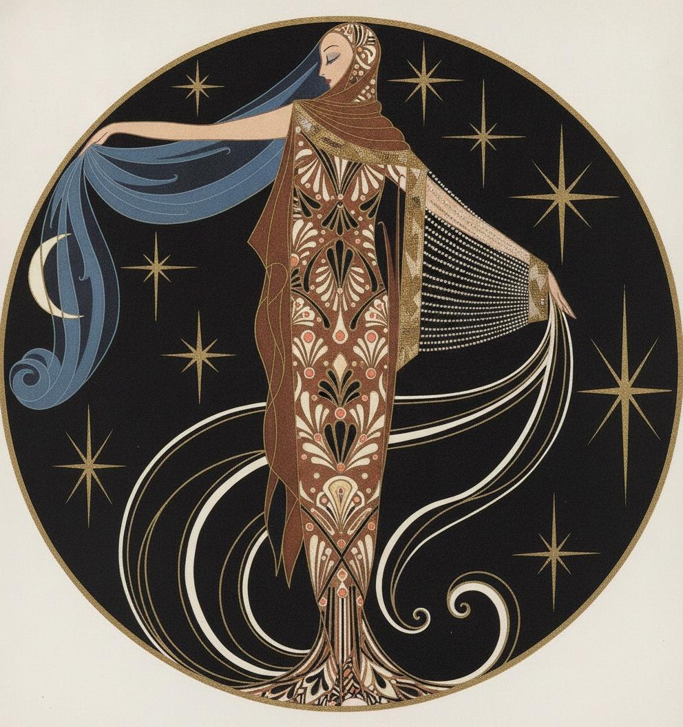 Cerulean Veil And Golden Constellations In Tondo — Valentin Laurent De Courcey