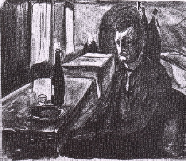 Self-portrait With Bottle Of Wine — Edvard Munch