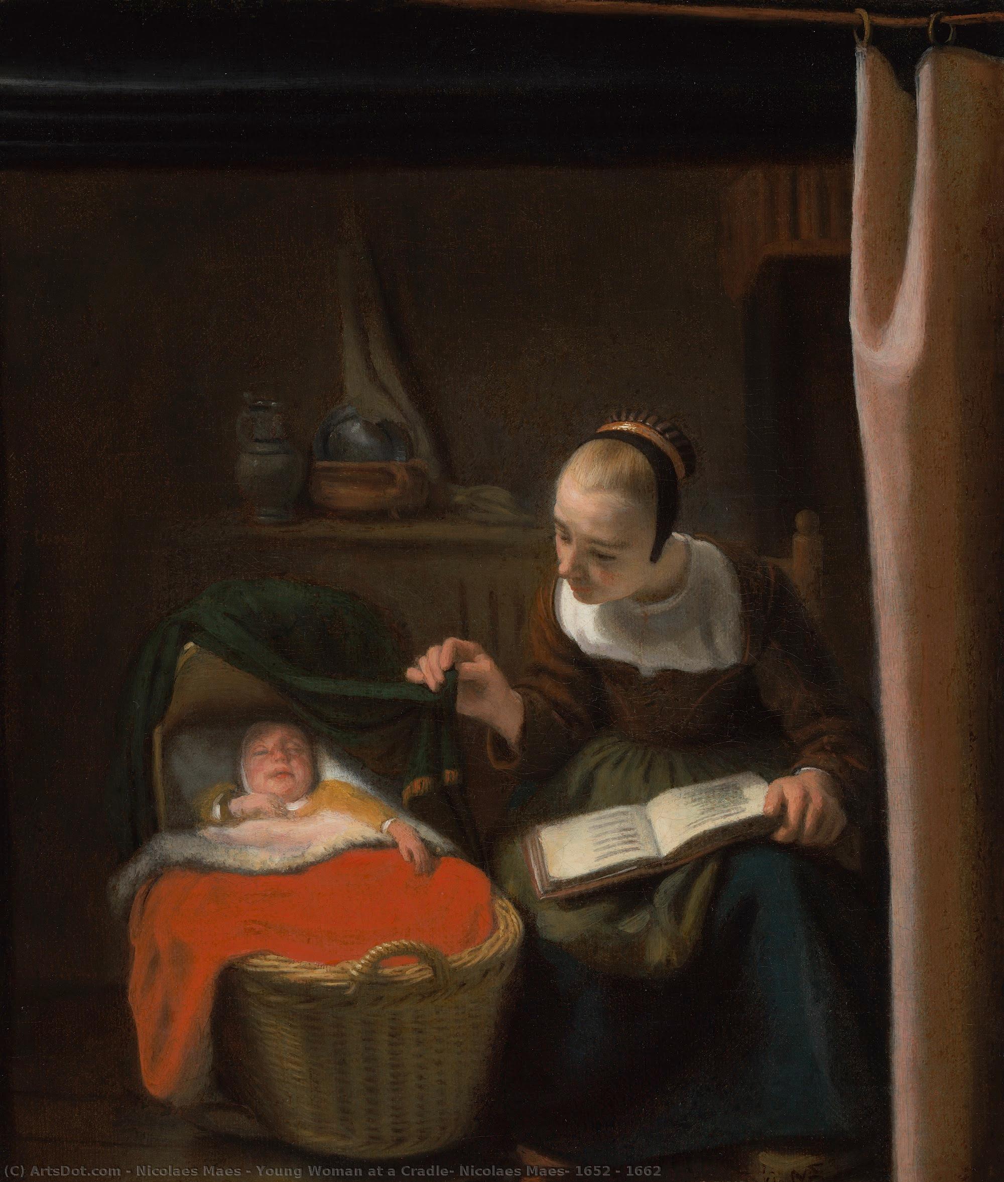 Young Woman At A Cradle, Nicolaes Maes, 1652 - 1662 — Nicolaes Maes