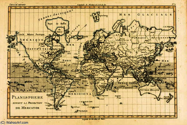 Map Of The World Using The Mer Hi — Rigobert Bonne (charles Marie Rigobert Bonne)