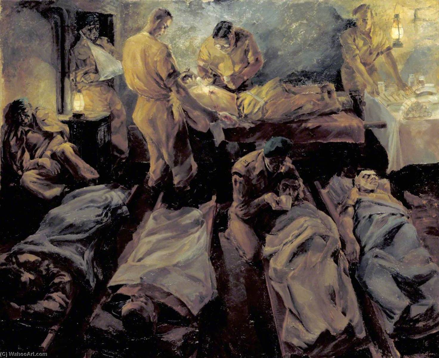 Scene In A Regimental Aid Post In A Filthy Cellar At Sallenelle, France, After An Action — Лесли Коул