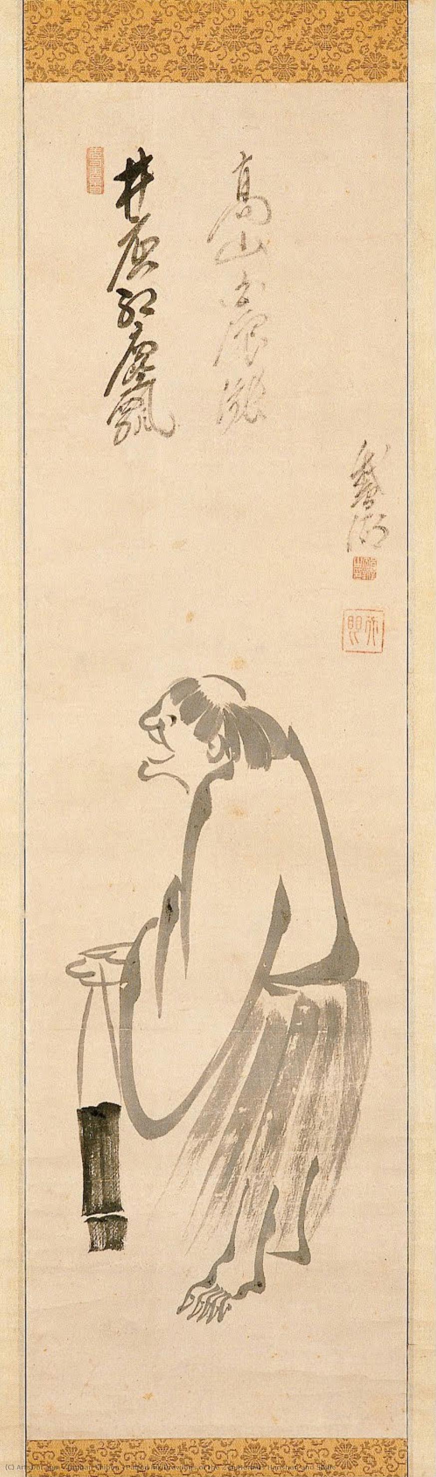 Paired Ink Drawings Of The Zen Hermits Hanshan And Shide — Tengan Chiben