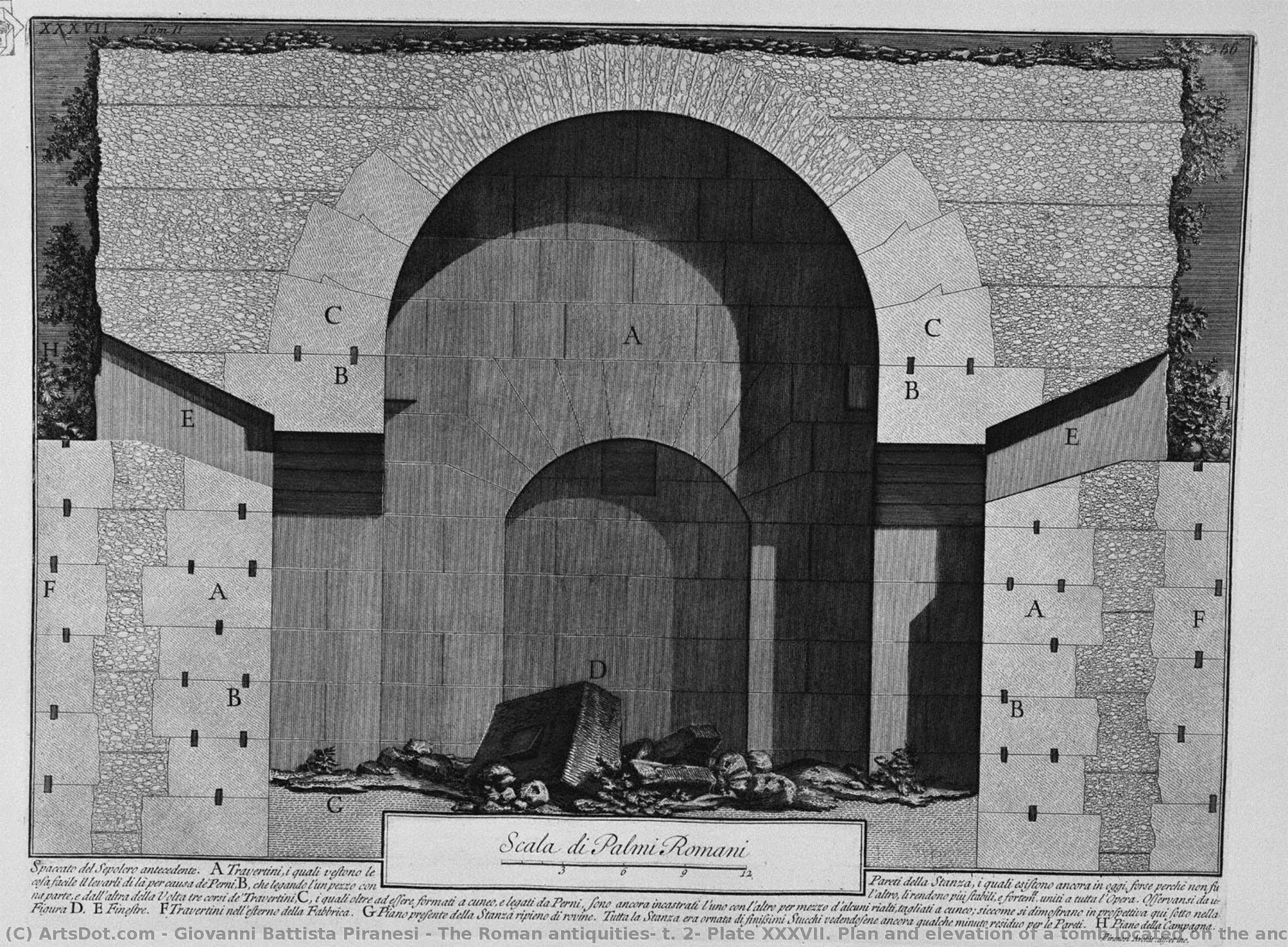 The Roman Antiquities, T. 2, Plate Xxxvii. Plan And Elevation Of A Tomb Located On The Ancient Via Appia Near The Vineyard Buonamici. — Giovanni Battista Piranesi