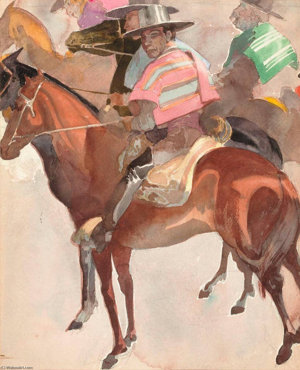 Group Of Horsemen In Regional Costume, Chile — Carl Folke Sahlin