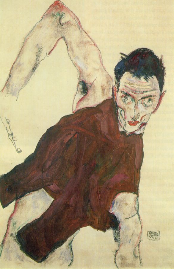 Self-portrait With Raised Right Elbow1914 — Egon Schiele