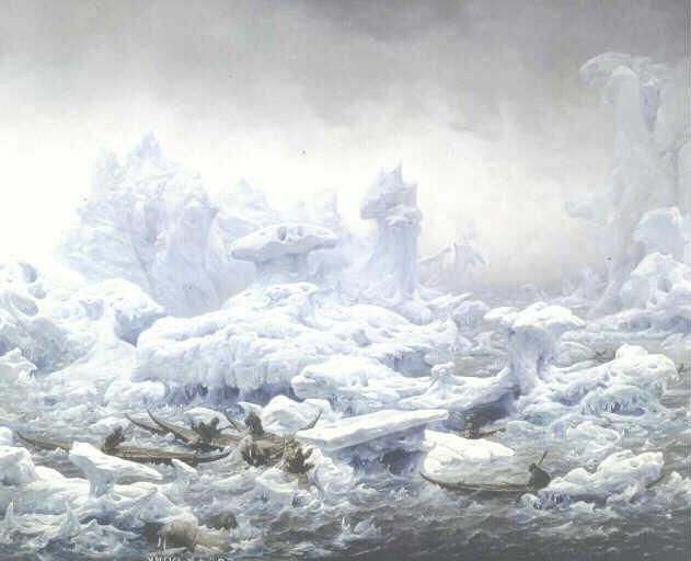 Vue De L'océan Glacial, Pêche Aux Morses Par Des Groënlandais — Francois Auguste Biard