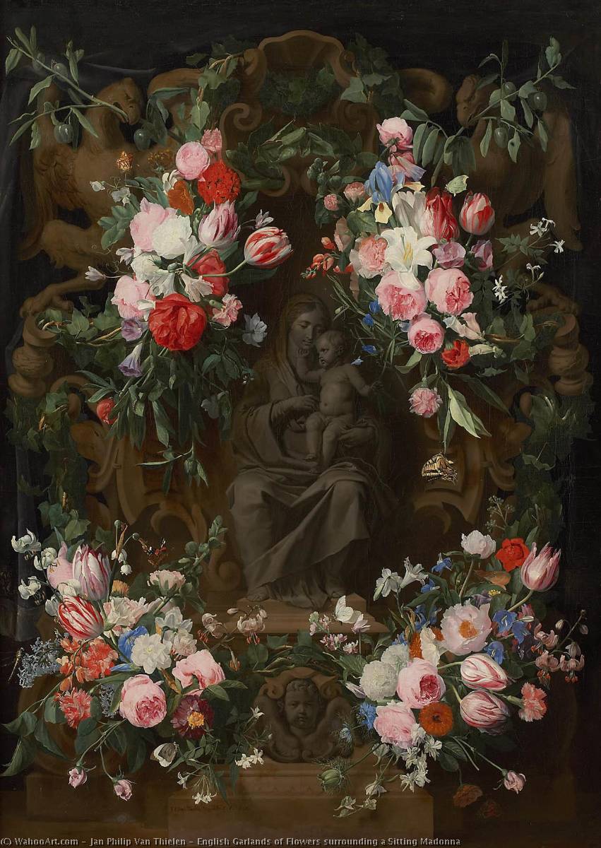 English Garlands Of Flowers Surrounding A Sitting Madonna — Jan Philips Van Thielen