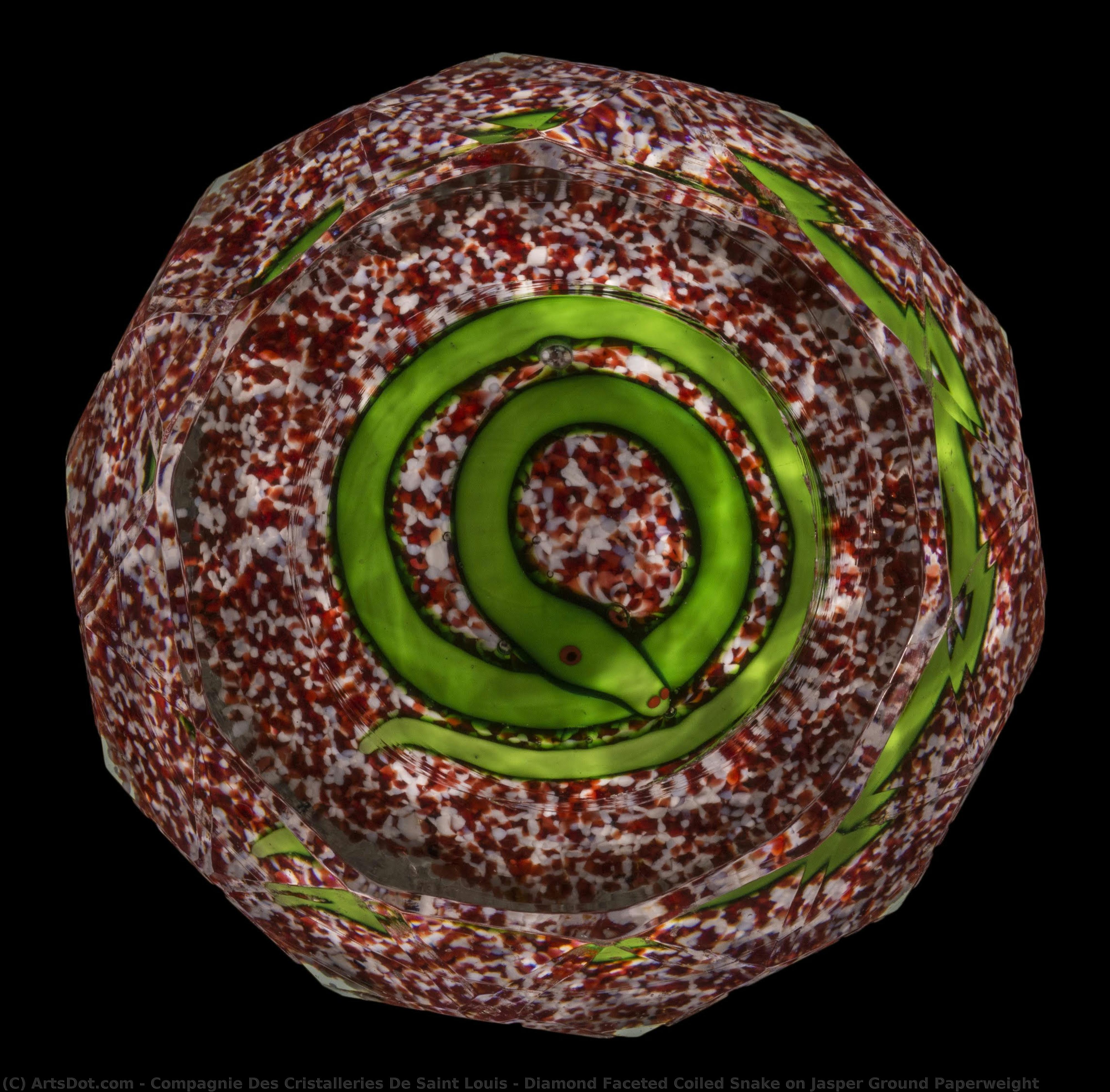 Diamond Faceted Coiled Snake On Jasper Ground Paperweight — Compagnie Des Cristalleries De Saint Louis