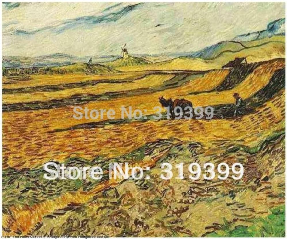 Field With Ploughman And Mill — Vincent Willem Van Gogh