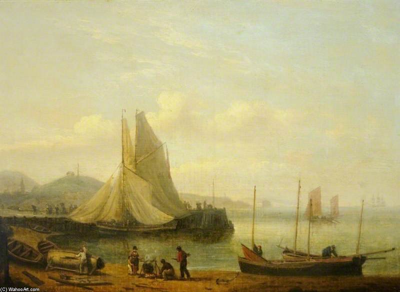 Fisherfolk Repairing Boats On A Beach — トーマス・ルーニー