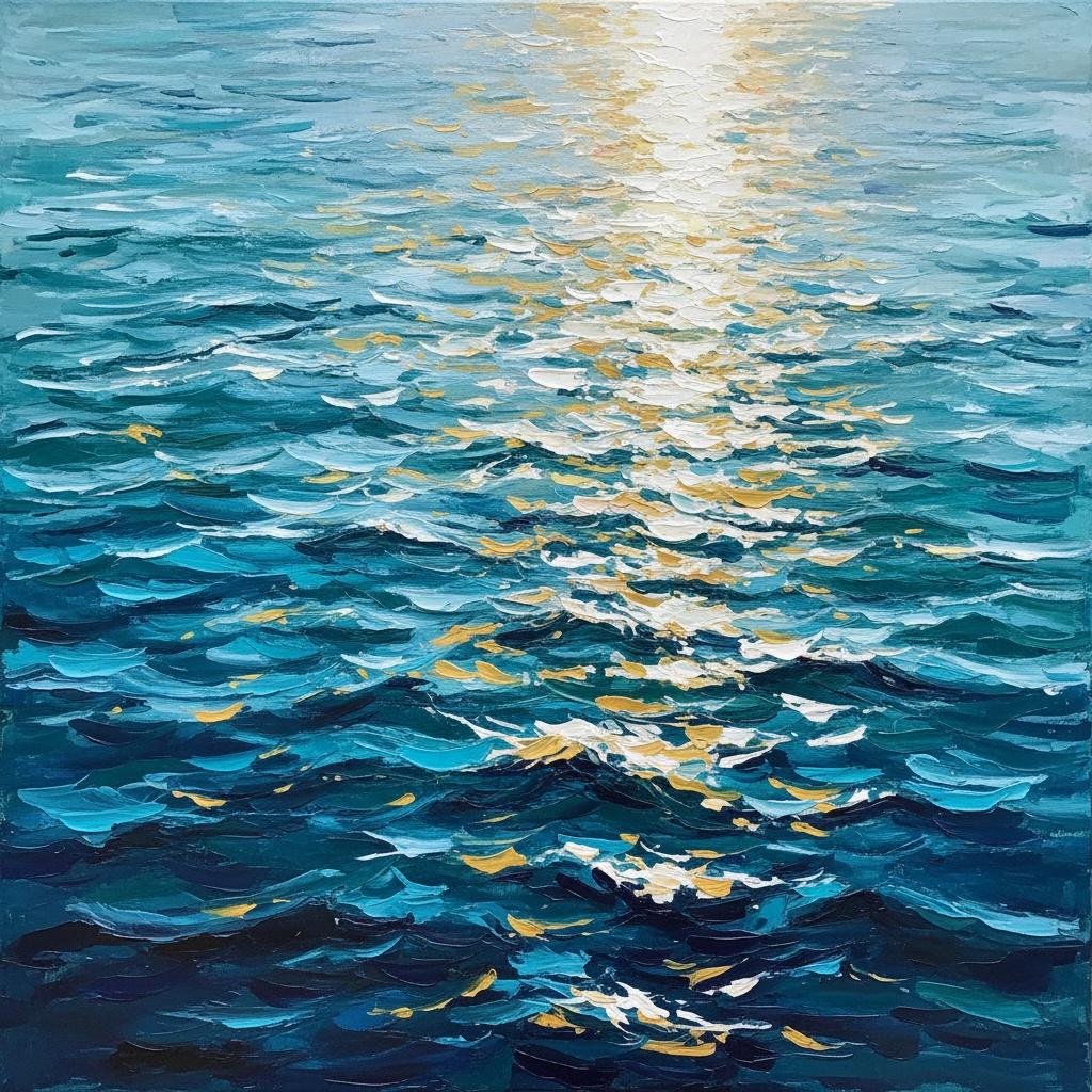 Leuchtende Wellenbewegungen Eines Unendlichen Azurblauen Meeres In Schwerer Impasto-textur — Christian Noiret