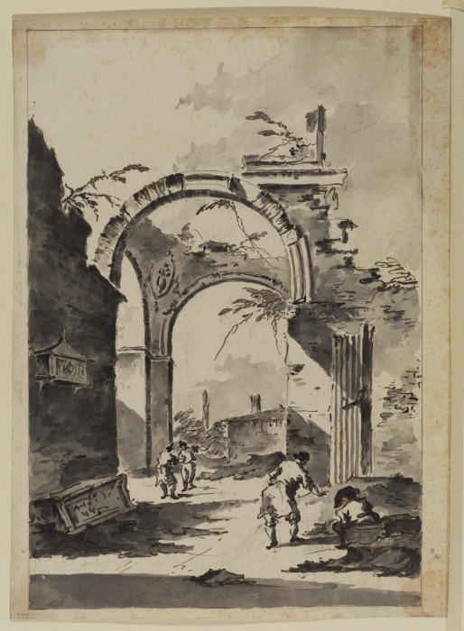 Landscape With Ruined Arch And Figure — Francesco Lazzaro Guardi