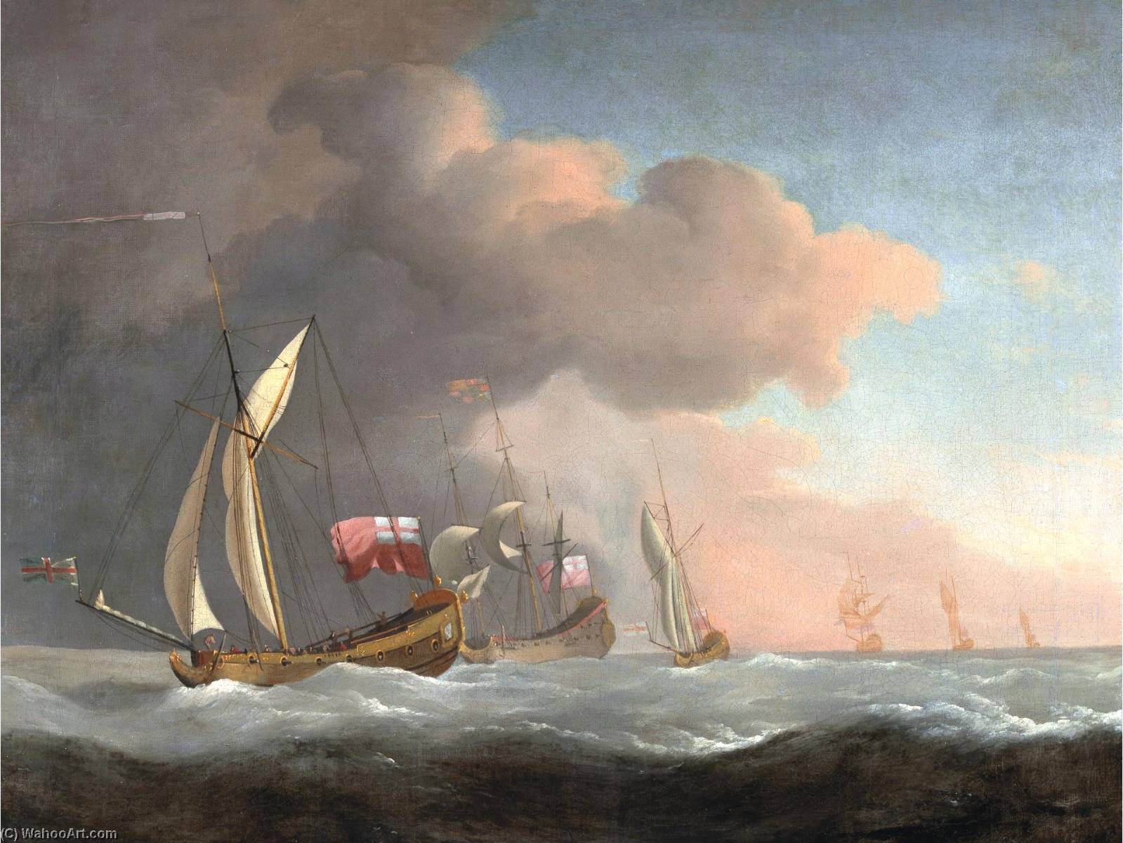 English Royal Yachts At Sea In A Strong Breeze, In Company With A Ship Flying The Royal Standard — Willem Van De Velde The Younger