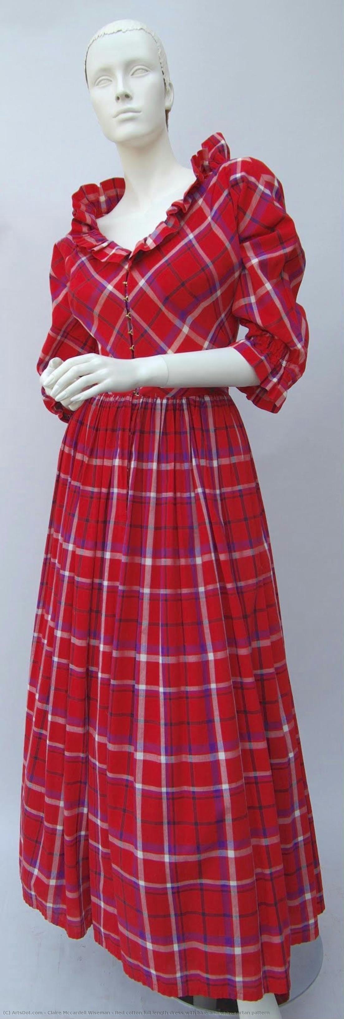 Red Cotton Full Length Dress With Blue And White Tartan Pattern — Claire Mccardell Wiseman