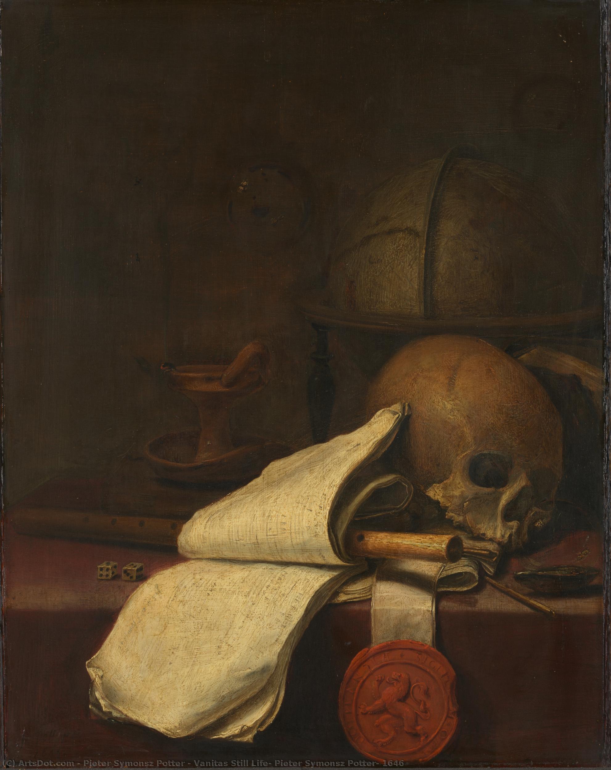 Vanitas Still Life, Pieter Symonsz Potter, 1646 — Pieter Symonsz Potter