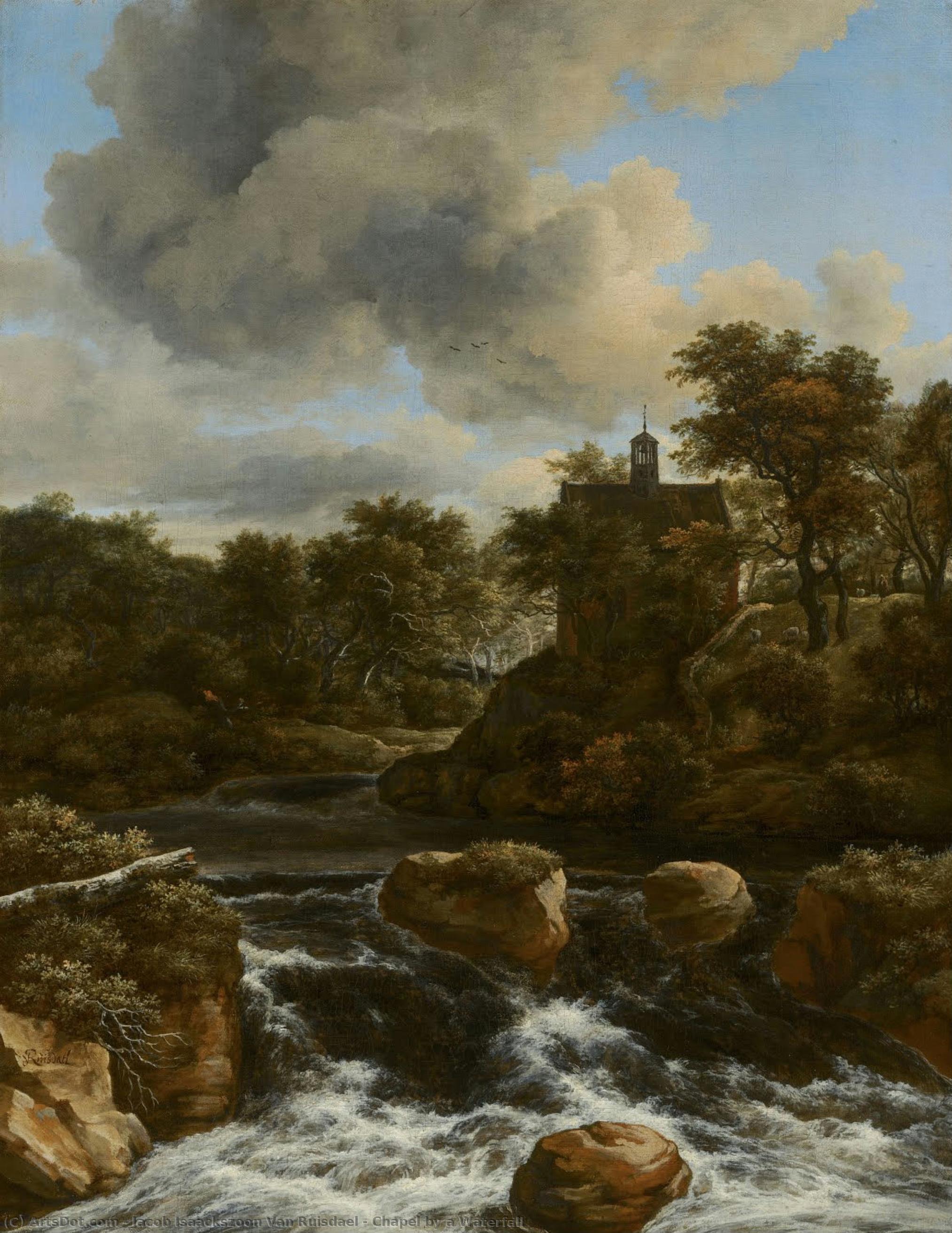 Chapel By A Waterfall — ヤコブ・イザックソン・ファン・ルイスダール