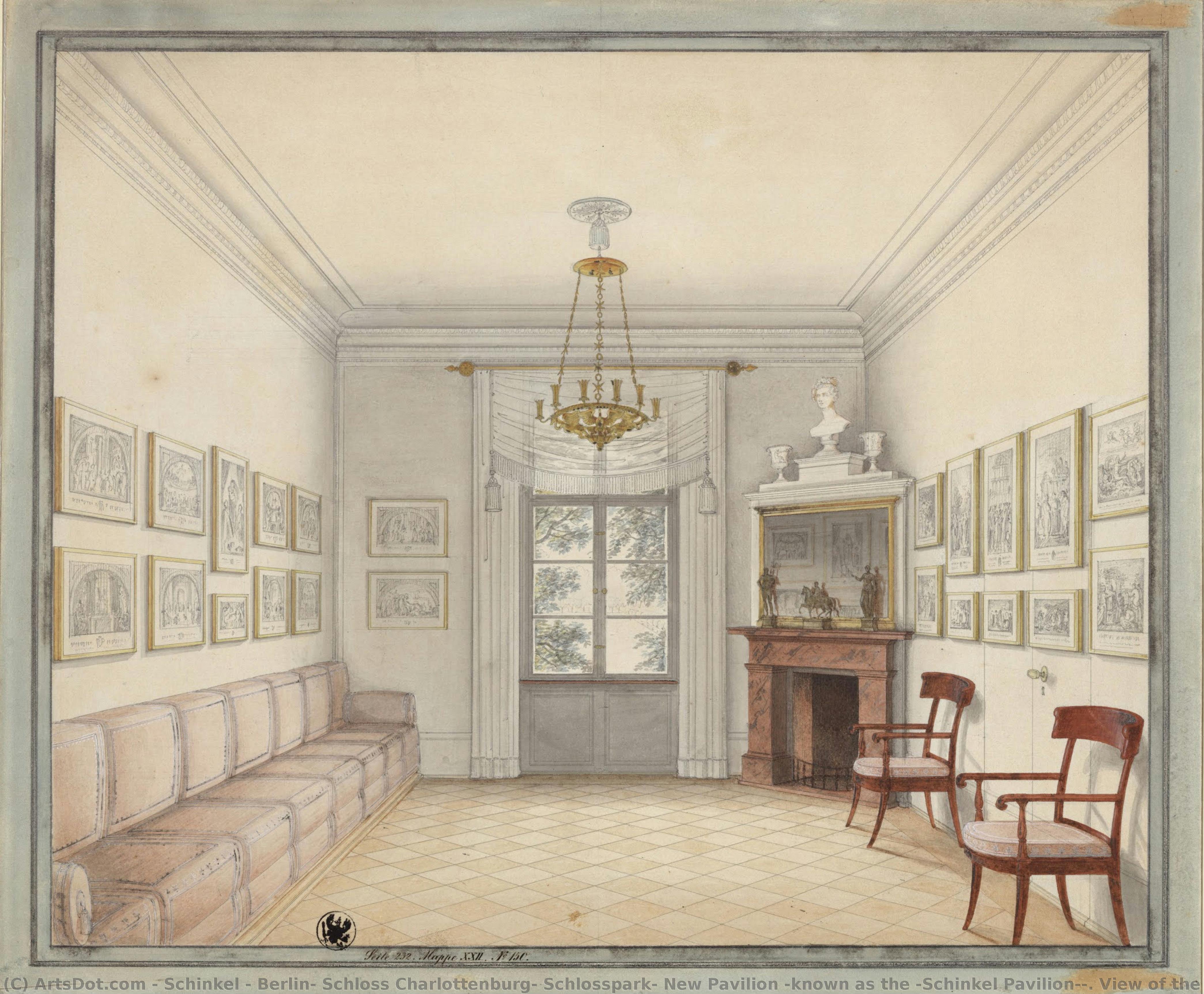 Berlin: Schloss Charlottenburg, Schlosspark, Neuer Pavillon (bekannt Als Der ‚schinkel-pavillon‘). Ansicht Des Weißen Zimmers Als Entwurf Für Die Räume Im Obergeschoss — Karl Friedrich Schinkel