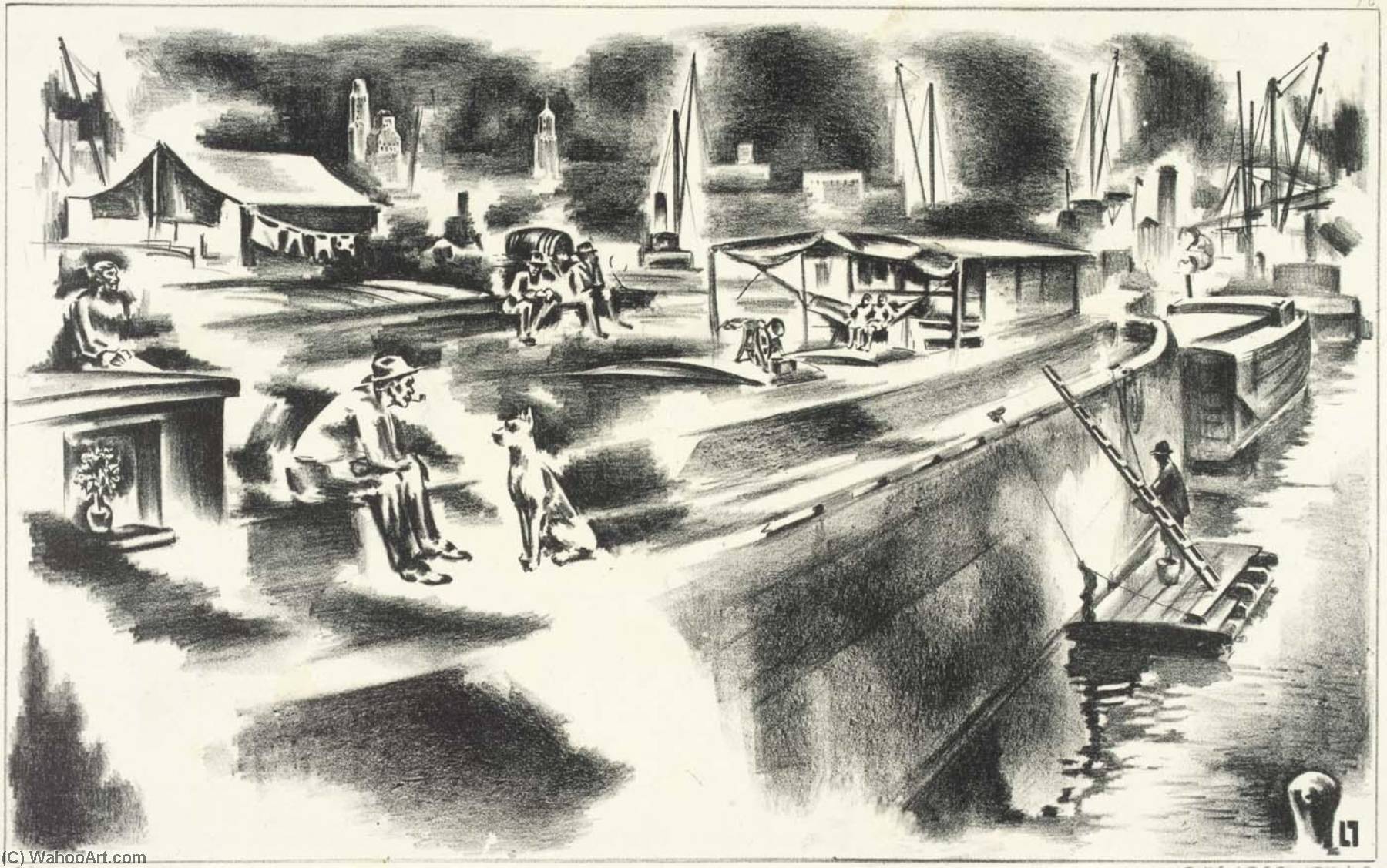 Barge Dwellers' Sunday — Louis Lozowick