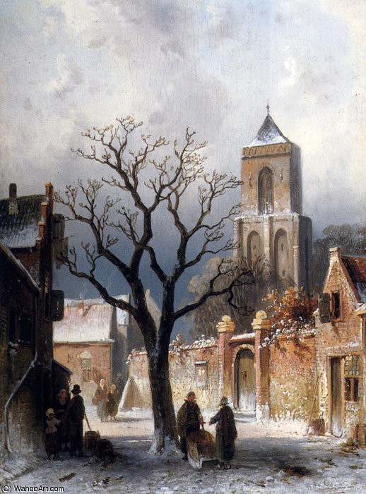 A Village Snow Scene — Charles Henri Joseph Leickert