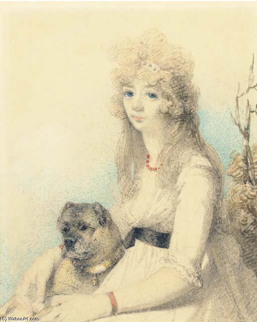 Portrait Of Lady Elizabeth Stanley With Her Dog, Half-length, Seated — George Chinnery