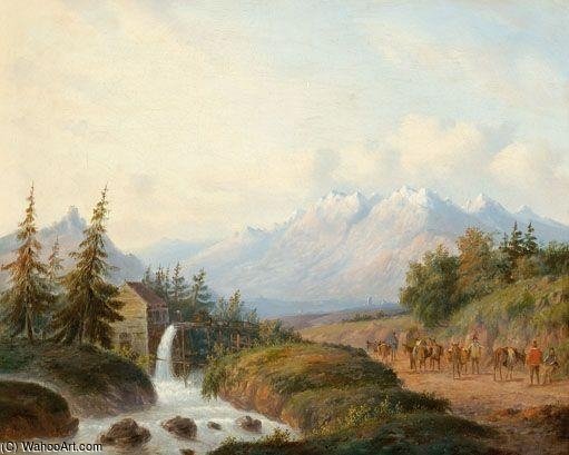 Travellers In A Mountainous Landscape — Carl Eduard Ahrendts