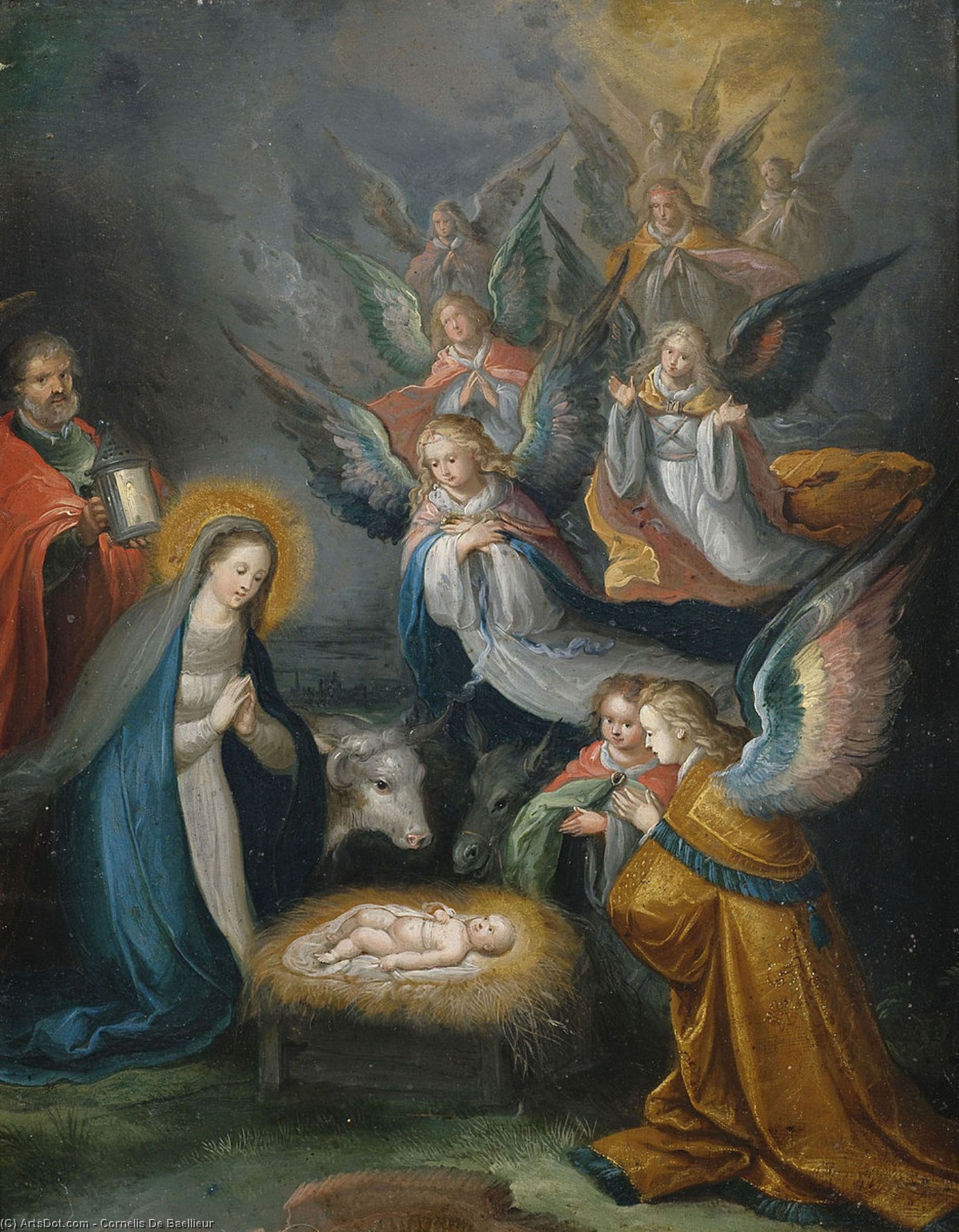 The Holy Family With Angels In Adoration Of The Child. — Cornelis De Baellieur