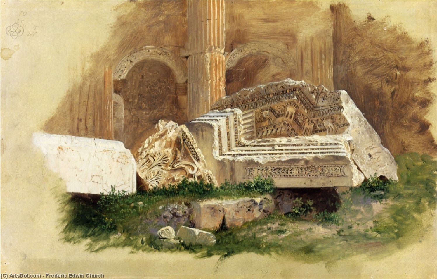 Interior Of The Temple Of Bacchus, Baalbek, Syria — Frederic Edwin Church