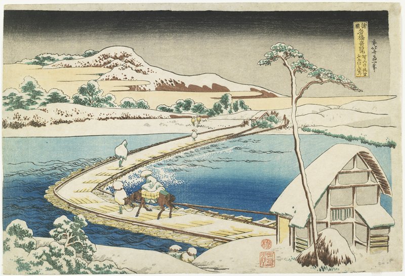 An Ancient View Of The Pontoon Bridge At Sano — Katsushika Hokusai