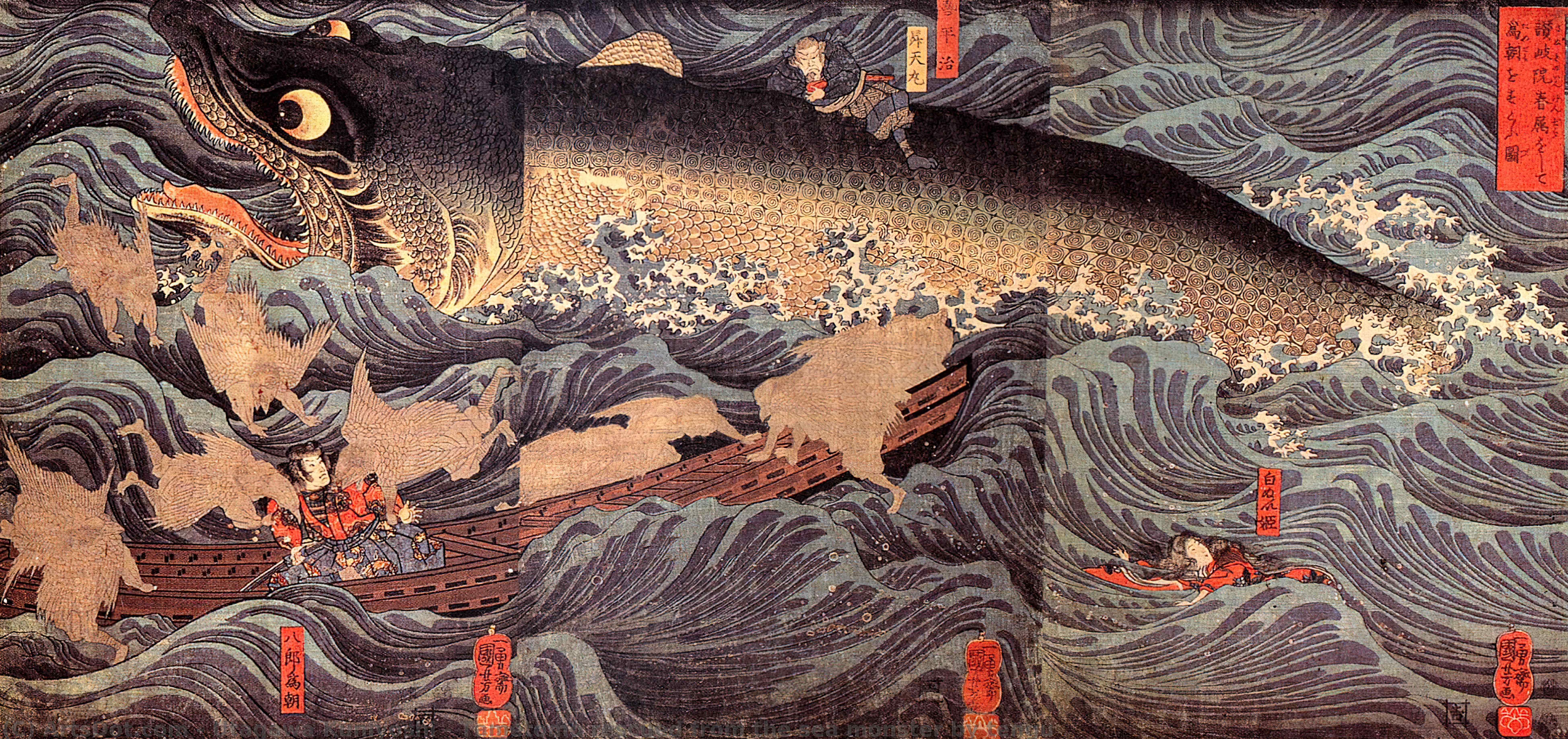 Tametomo Rescued From The Sea Monster By Tengu — Утагава Кунијоши