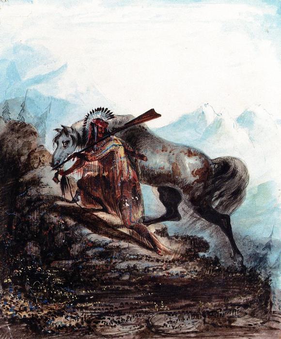 An Indian With The Scalp Lock Of His Enemy — Alfred Jacob Miller