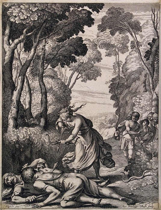 A Fight Between Two Men Is Ended By A Woman Shooting An Arro — Claude Vignon