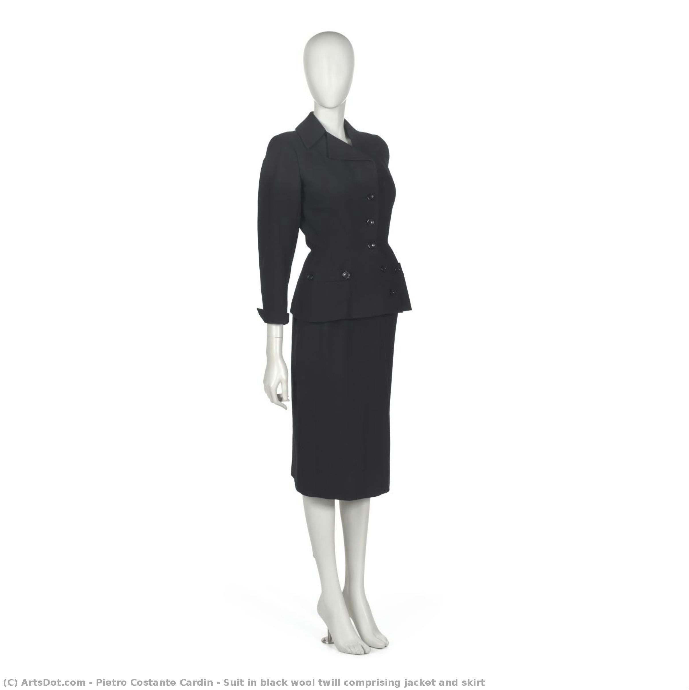 Suit In Black Wool Twill Comprising Jacket And Skirt — Pierre Cardin