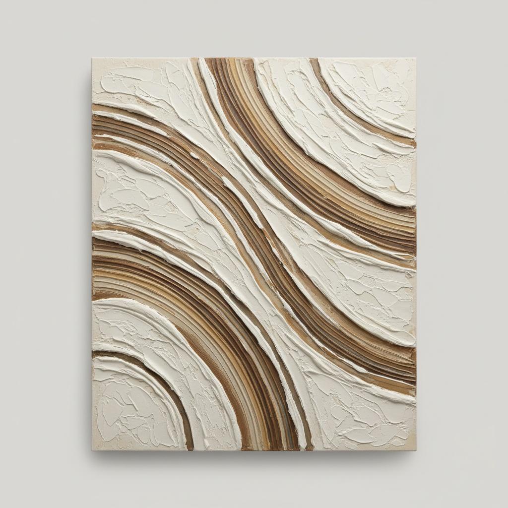 Erdige Rhythmen In Skulpturalem Ocker Und Creme - Monochromes Impasto-relief — David Moreau