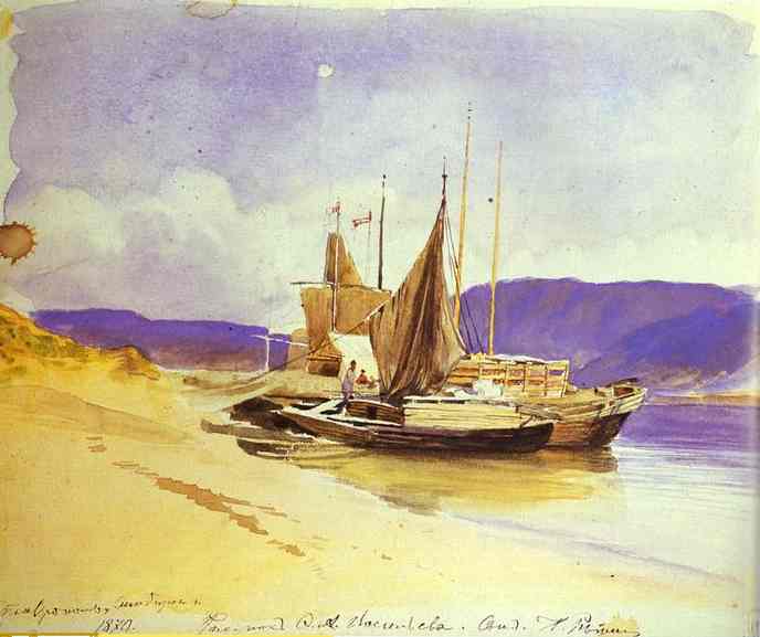 Barges Near The Bank — Fyodor Alexandrovich Vasilyev