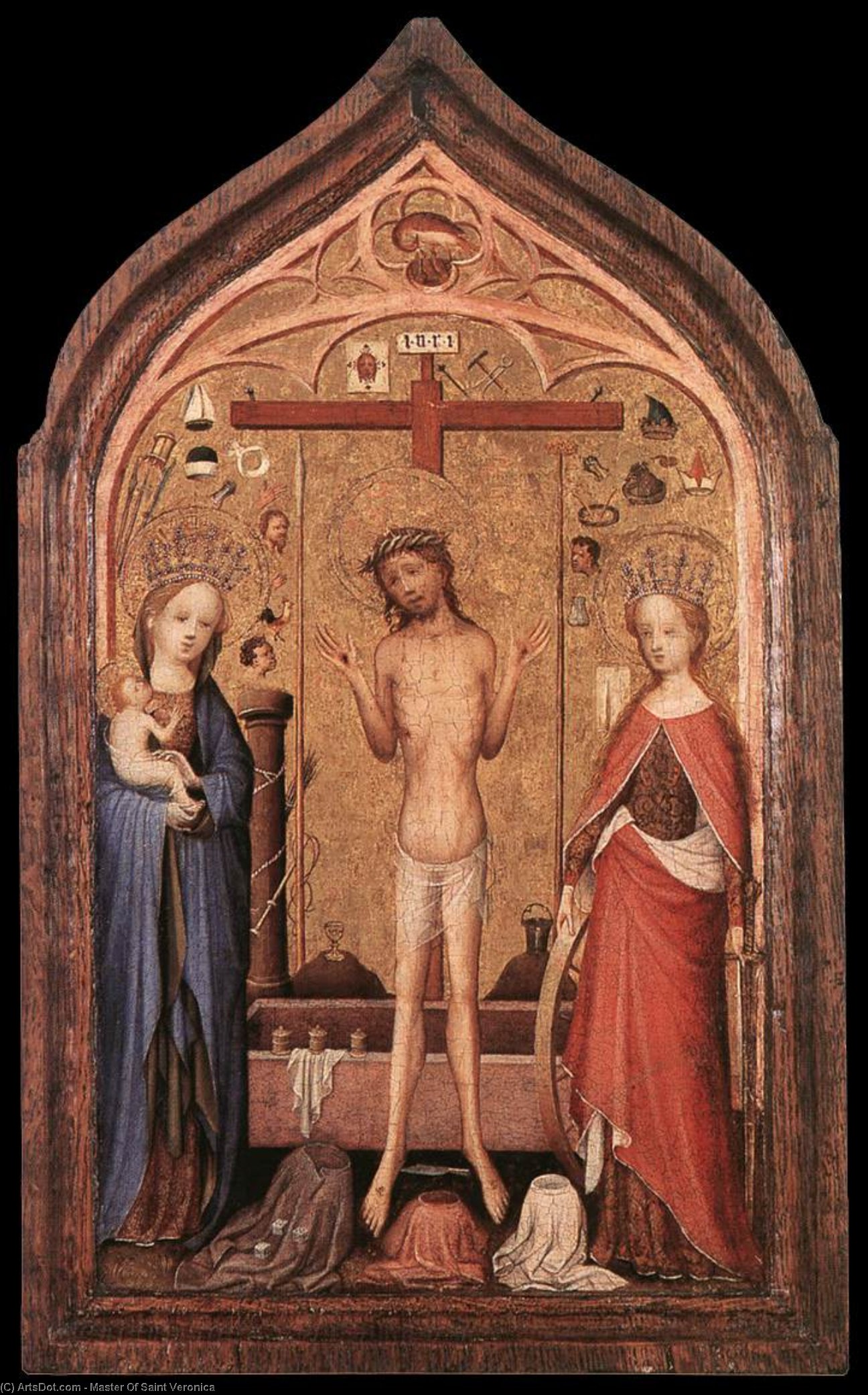 The Man Of Sorrow With The Virgin And St Catherine — Maestro De Santa Verónica