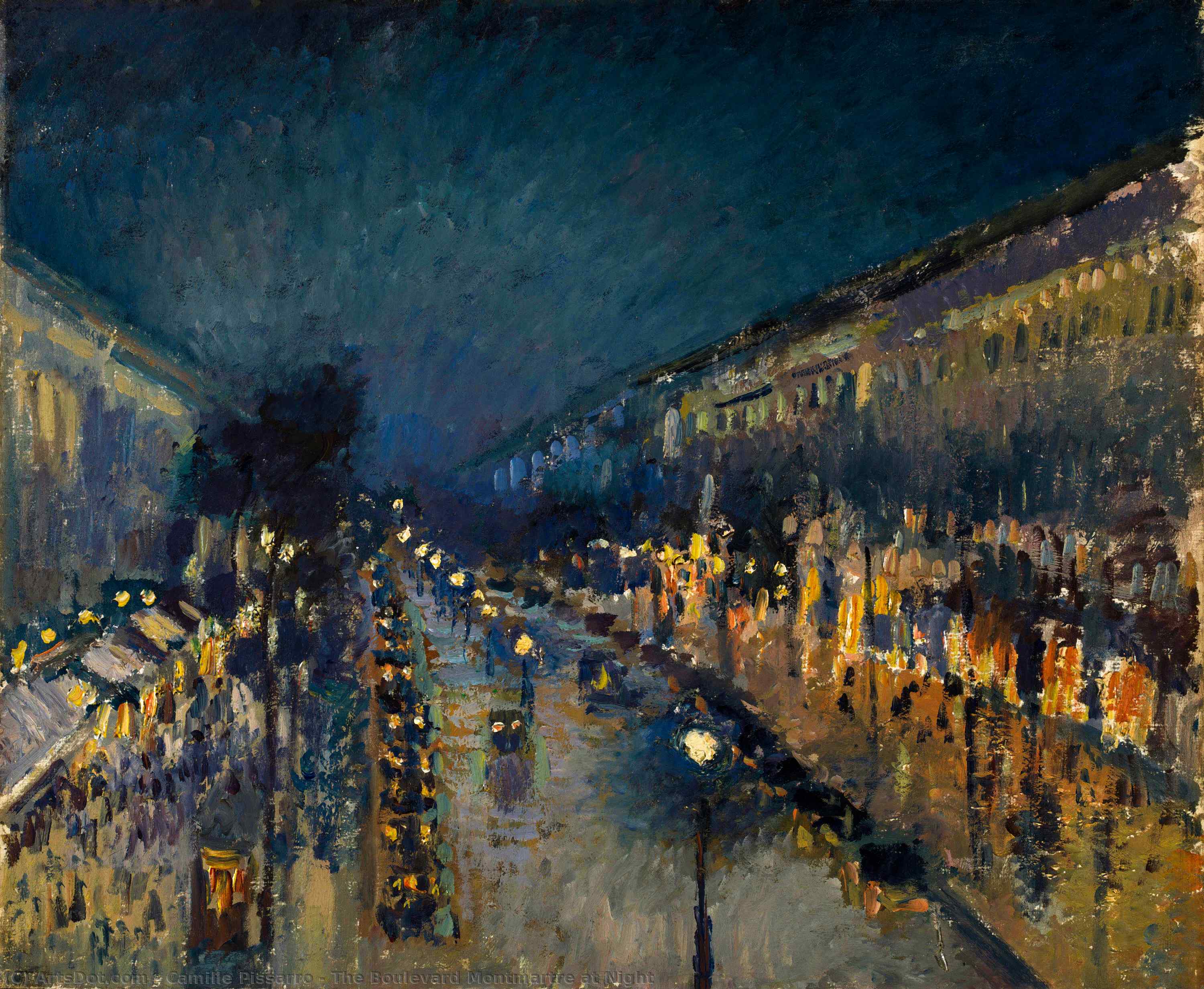 The Boulevard Montmartre At Night — Camille Pissarro