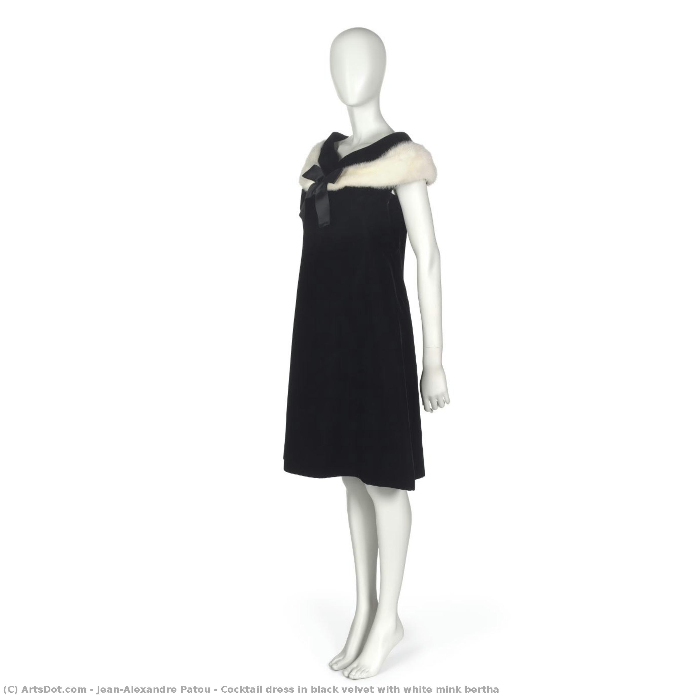 Cocktail Dress In Black Velvet With White Mink Bertha — Jean-alexandre Patou
