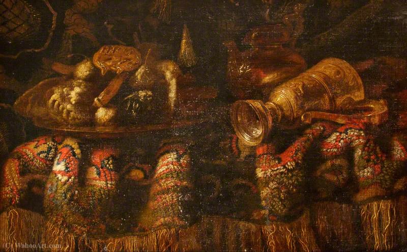 Still Life With A Rich Rug, A Gold Plate, A Nautillus Shell Cup Topped With A Cupid And A Bust Of Diana — Francesco Fieravino (il Maltese)