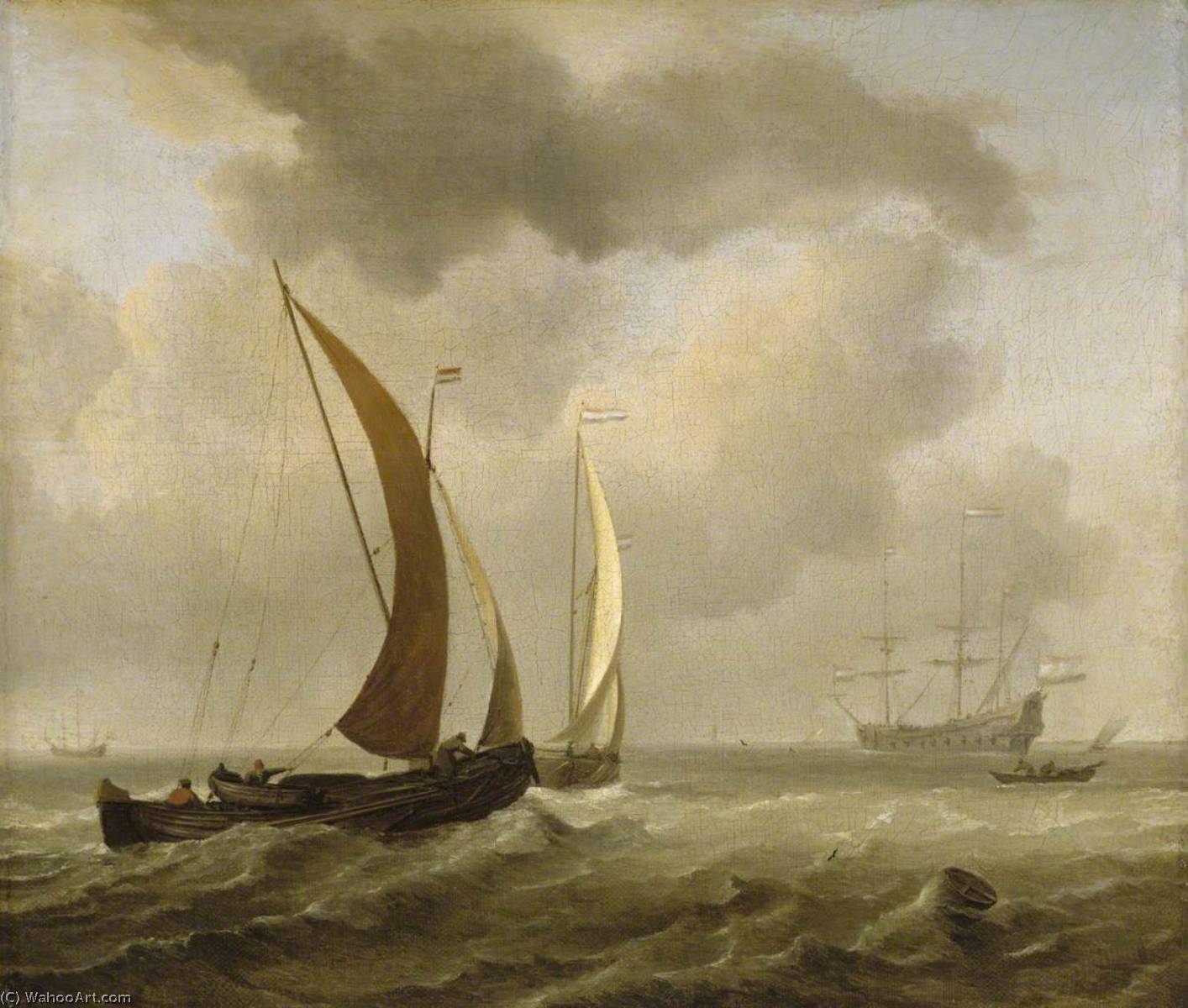 Two Kaags At Sea Before A Fresh Breeze — Willem Van De Velde The Elder
