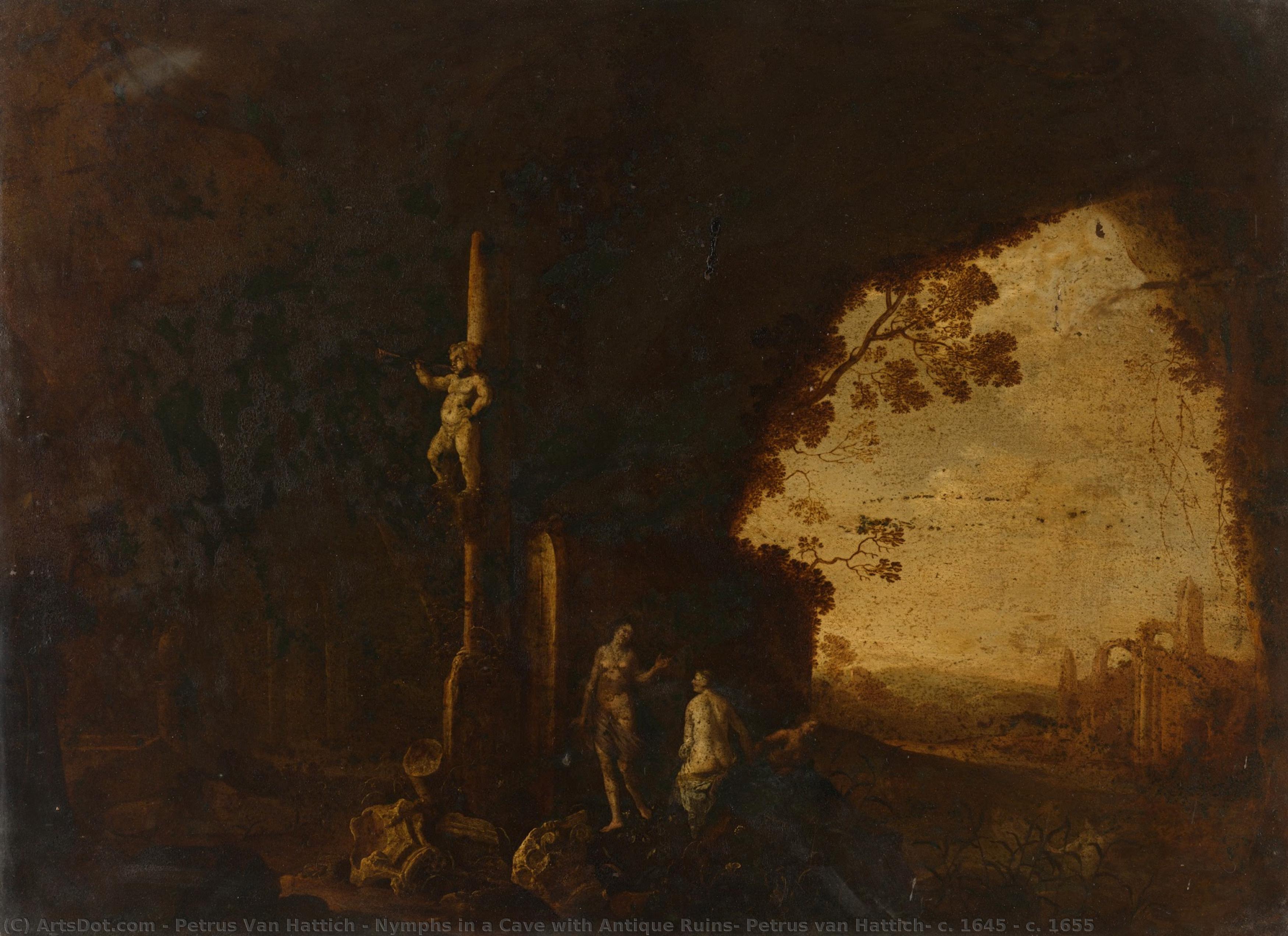 Nymphs In A Cave With Antique Ruins, Petrus Van Hattich, C. 1645 - C. 1655 — Petrus Van Hattich