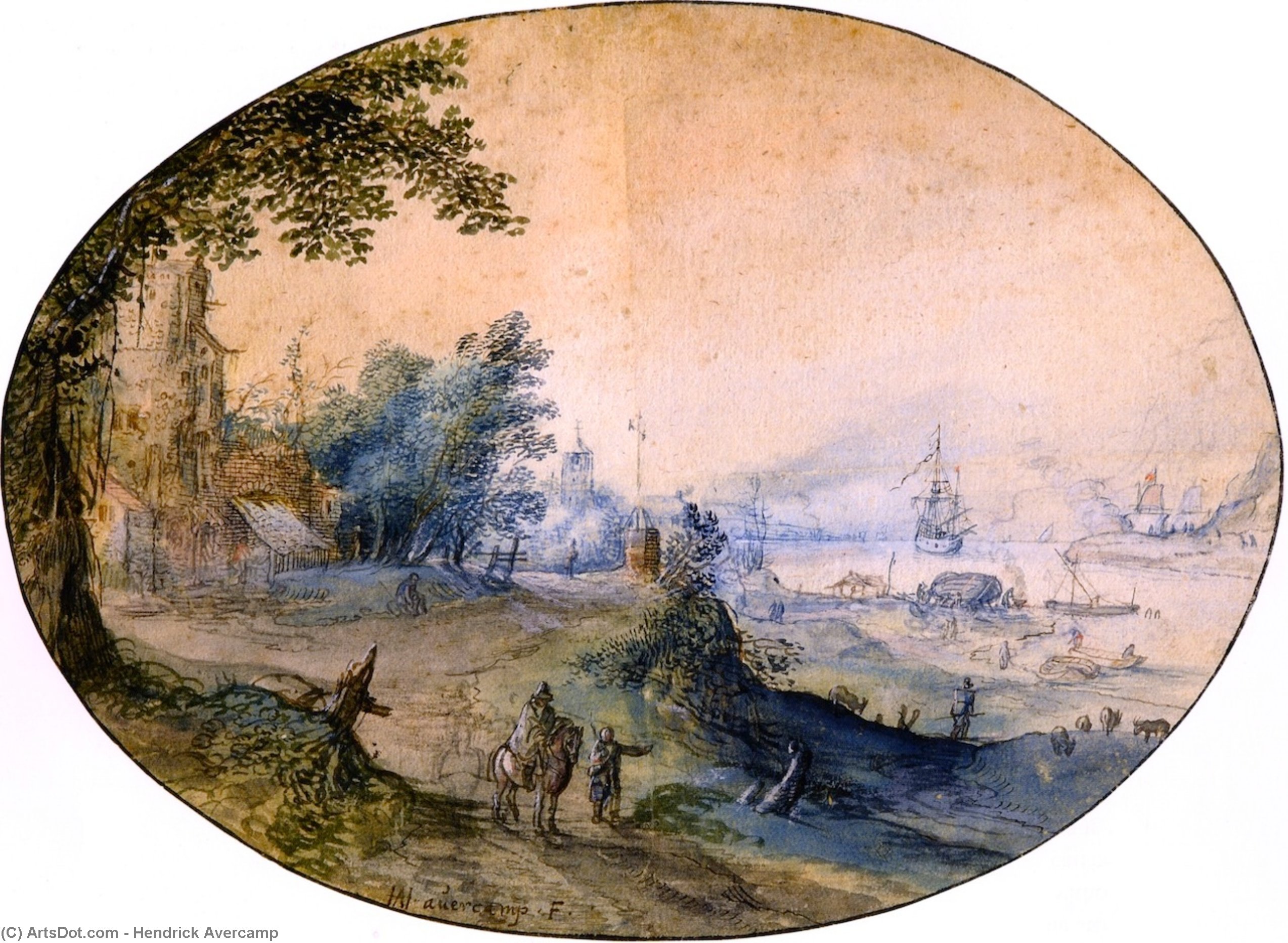 Landscape With Buildings On The Bank Of A River — Hendrick Avercamp