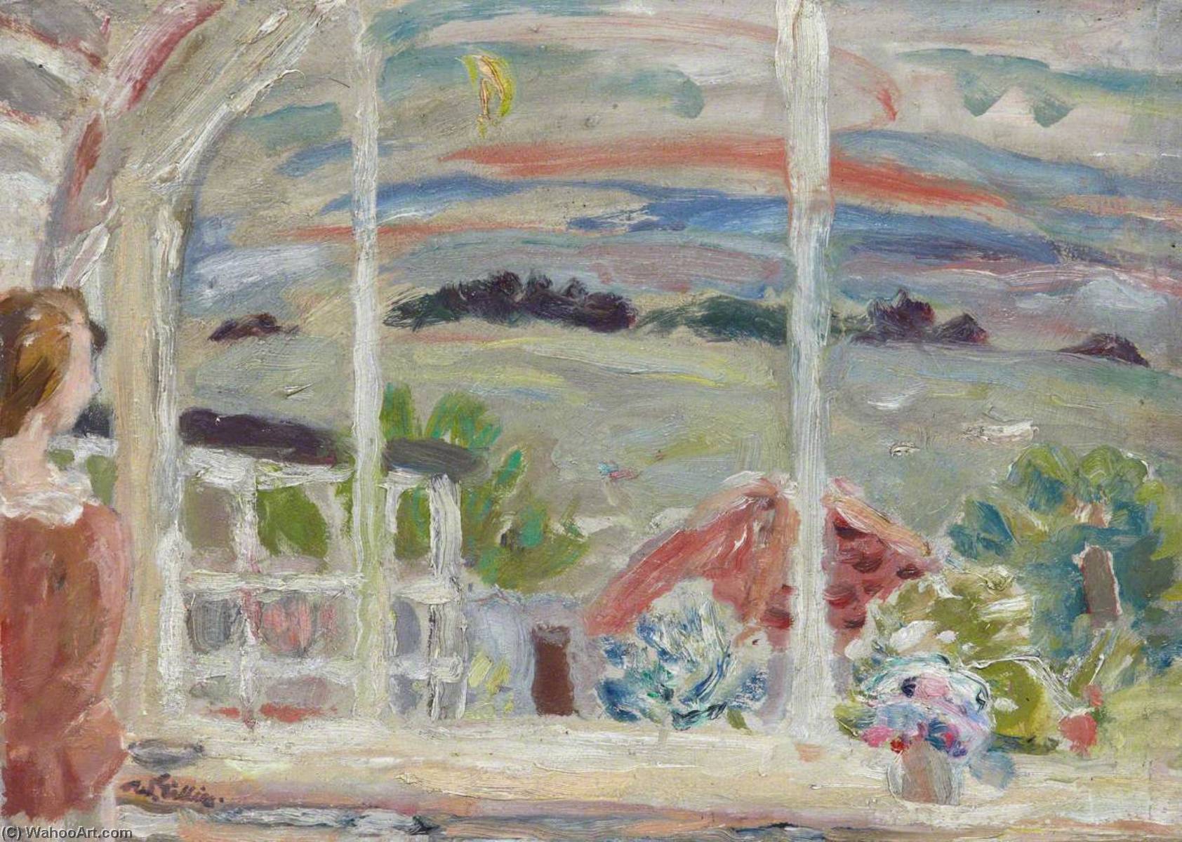 Temple From The Cottage At Dusk (with Janet) — Sir William George Gillies